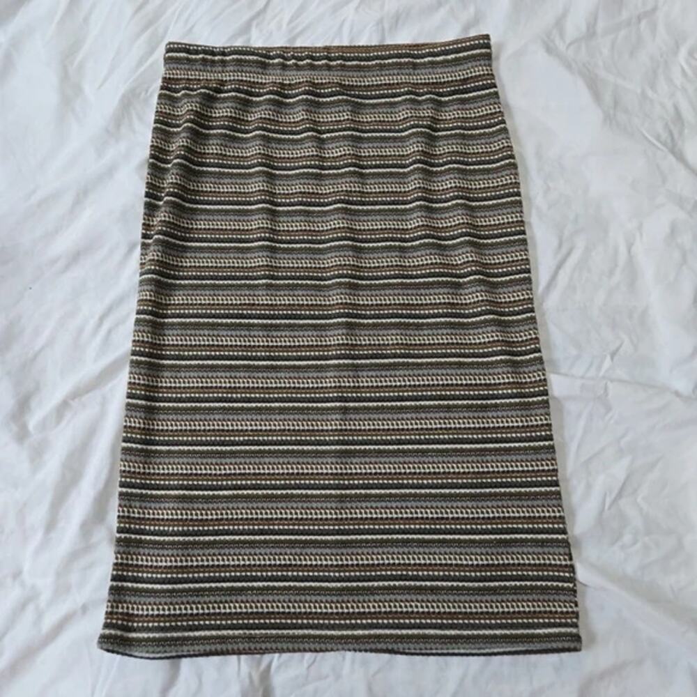 Bobeau Brown, Green, and Cream Striped Midi Stretchy Skirt